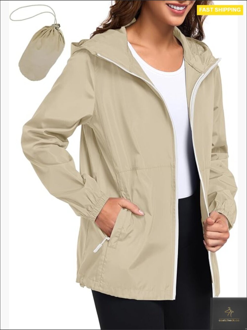 Waterproof Rain Jacket Lightweight High Neck Packable Hooded Raincoat Hiking